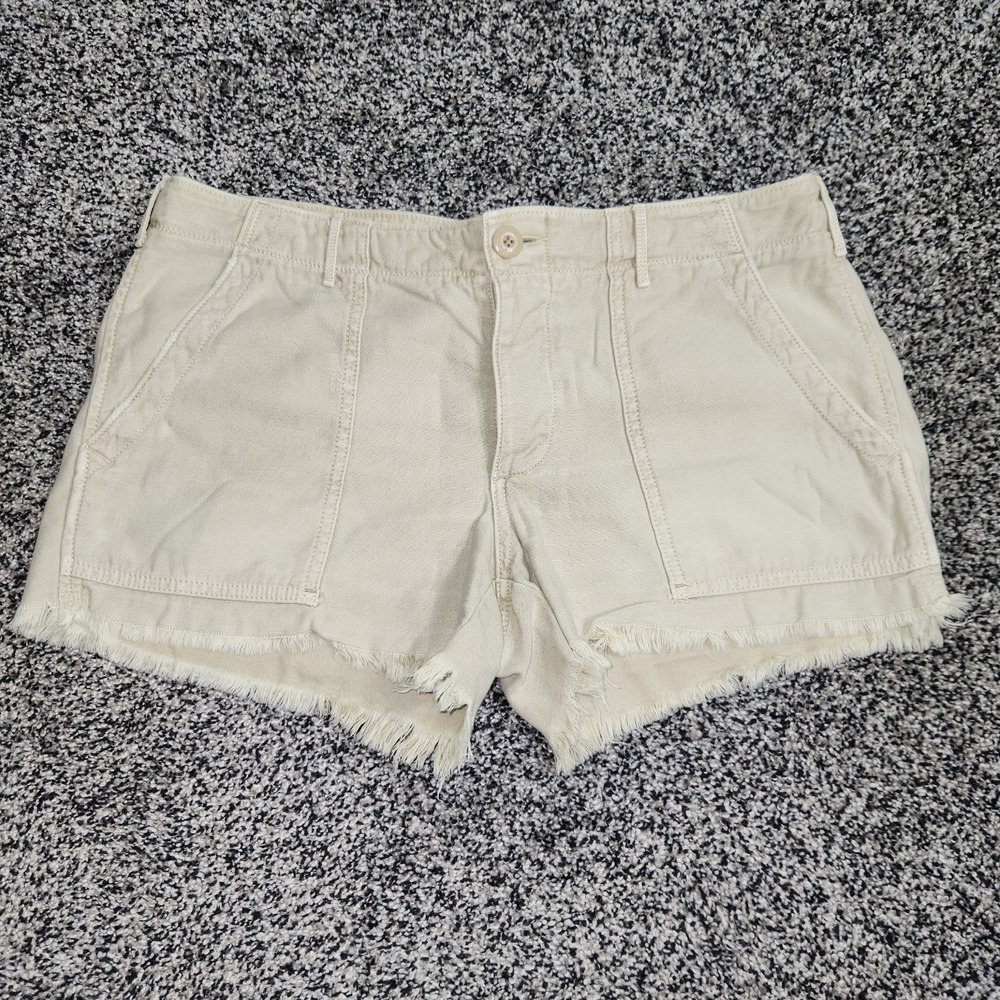 Y2K American Eagle Shorts Womens 6 Khaki Cutoff Frayed Boho Button Fly Festival